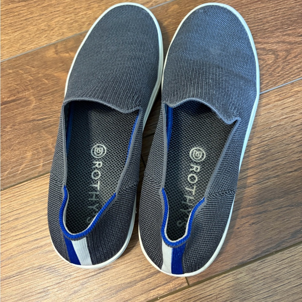Rothy's Charcoal Knit Slip-On with Blue & White Trim